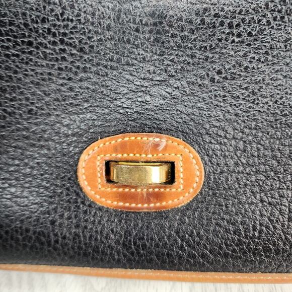 Vtg Dooney & Bourke Pebble Leather Crossbody Purse Black Brown Trim Shoulder Bag - Picture 5 of 16
